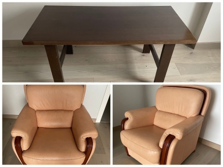 Кожаное кресло 2 шт "беж" + столик, бу