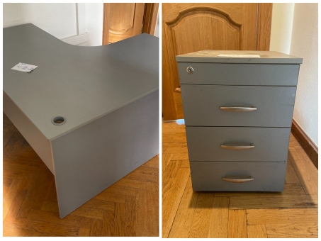 Офісний стіл кутовий з тумбою «Сірий» бу Офісний стіл кутовий з тумбою «Сірий» бу