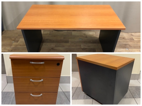 Стол офисный прямой с тумбой "Вишня оксфорд" бу